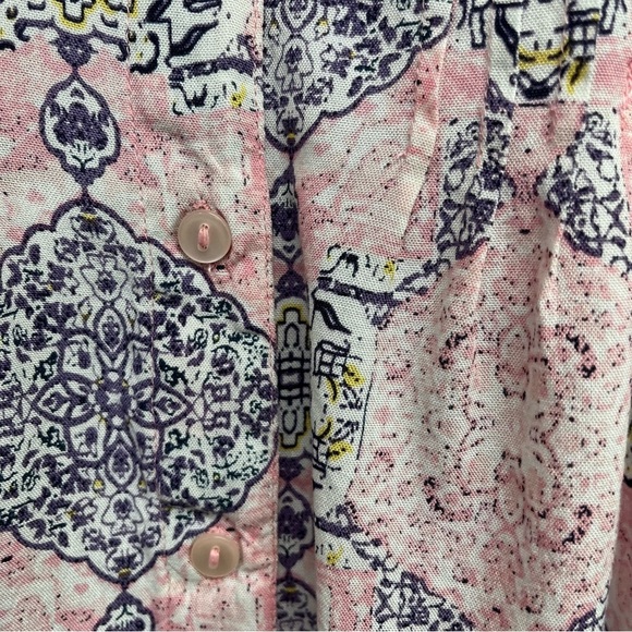 La Cera Pink Damask Print Button Long Sleeve Blouse - Picture 7 of 12